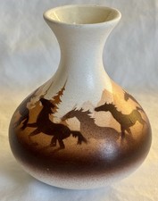 Cedar Mesa Native American Hand Made Pottery Back Country Wild Horses Ball Vase picture
