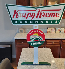 Krispy Kreme Doughnut Sign 2 Sided Steel Metal Wood Plastic Bracket Vintage 26