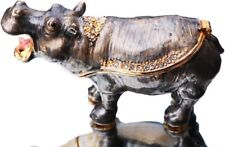 Bejeweled Enameled Animal Trinket Box/Figurine Hippo Hinged Hand-painted picture