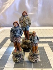 Vintage Terracotta Santon Folk Fisherman & Woman w/ Nets Figures, L.P.W. France picture
