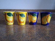 4 Limoncello Hand Painted Pottery Shot Glasses Signed VIETRI & R.K. 2-3/8