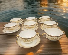 Noritake M Monastery Flat Bouillon 8 Cup and 7 Saucer Pink Rose Japan Rare picture