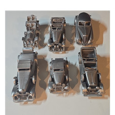 6-Piece Silver-Tone Diecast Classic/Vintage Model Cars Classic Auto Miniatures picture