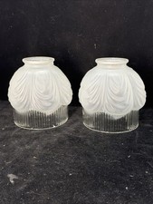 (2) Antique Frosted & Clear Drapery & Ribbed  Glass Shades 2.25” Fitter picture