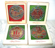 1977 Hallmark Colors of Christmas  Acrylic Stained Glass Look Ornaments Lot of 4 picture
