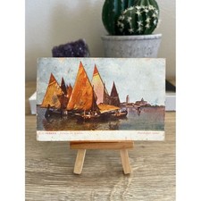Antique Venice Italy Fishing Boats Postcard Venezia Sailboats Italian Stamp picture