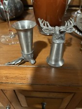 Jägermeister Bar Shot Glasses- Deer Stag Buck Elk Head Pewter/Stainless picture
