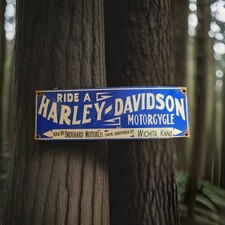 Vintage Harley Davidson Motorcycles Porcelain Sign Wichita Kansas Gas Oil 12