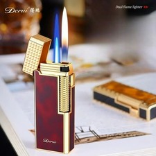 DERUI Personalized Dual Flame Butane Gas slim Edition Lighter Side Ignition Gift picture