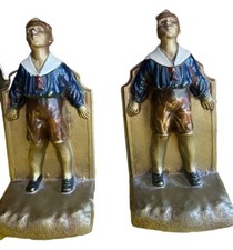 K & O Vintage Painted Polychrome School Boys Sticking Out Tounges Bookends picture
