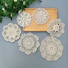 6Pcs/Lot 6-10in Vintage Hand Crochet Doilies Round Table Mats Flower Lace Doily picture