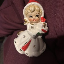 Vintage 1950s Napco Christmas Girl Figurine Candle Holder (#8388) MCM Xmas picture