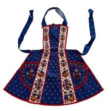Vintage 70s Kolf Austria Folk Art Full Bib Apron Cotton Tyrolean Alpine Blue picture