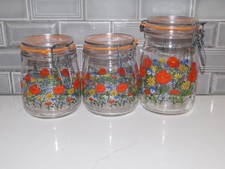 VTG R. CARMEN WILD POPPY 3 JARS CANISTERS HINGED LID ARC FRANCE FLOWER picture