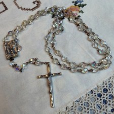 VTG ITALY LOURDES RELIC CRYSTAL ROSARY 5 DECADES 21 1/2” picture