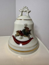 VTG Merry Christmas Porcelain Bell w/ Rocking Reindeer Deer Made in Japan 3.5
