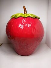 COOKIE JAR STRAWBERRY USA CALIFORNIA POTTERY 8215 RED GREEN LID BROWN STEM picture