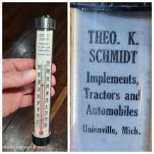 Vintage Theo K Schmidt Unionville Mi Tractors Farms Automobile Thermometer picture