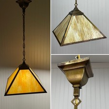 REWIRED Antique Vtg Pendant Light Arts Crafts Chandelier Slag Glass Mission Deco picture