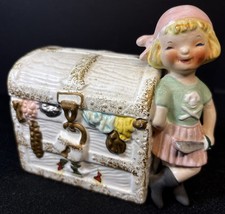VTG 1961 Napco Ceramic Bank Pirate Girl Treasure Chest Piggy Bank Collectible picture