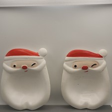 Vtg NAPCO WINKING SANTA Trinket Dish KX2699. Lot of 2 CHRISTMAS RETRO MCM EUC picture