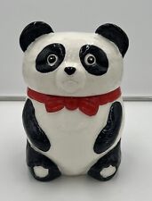 Vintage Red Bow Tie Black White Panda Bear Ceramic Japan Cookie Jar Read picture
