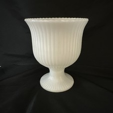 VINTAGE E. O. BRODY CO WHITE MILK GLASS ROUND RIBBED FOOTED VASE  M3000 picture