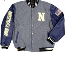 U.S. Navy Embroidered Leather Varsity Jacket Size L / LARGE - NEW picture