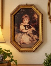 Vtg 60s MCM Miss Jane Bowles & Puppy Dog Joshua Reynolds Framed Made In Italy picture