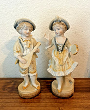 PAIR Vintage Lipper & Mann L&M Bisque Porcelain Figurines, Children w Instrument picture