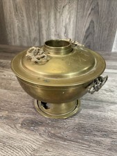 Vintage Chinese Brass Hot Pot Charcoal Steamboat ETCHED Set Lid Tray Fu picture