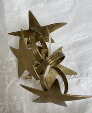 4 Vintage India Hammered Brass Star Napkin Holders Rings Distressed Majestic *MB picture