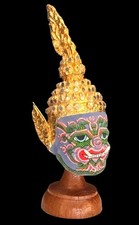 Thai Khon Dance Mini Mask Wood Pedestal picture
