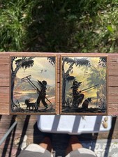 Set of 4 | 1930s Reverse Silhouette Glass Paintings ~ Vintage Wall Art picture