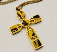 TORTOISE Cross Pendant Necklace Gold tone 18