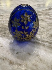 Vintage FABERGE Cobalt Blue Glass Gold Cut Crystal Glass Egg Russian picture