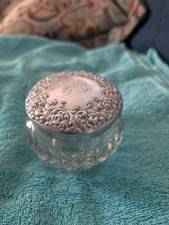 Vintage Houbigant Paris Glass Vanity Powder Jar Jar Sterling / Silverplate Lid picture