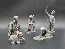 Lot of 5 Vintage Michael Ricker Pewter Figurines Boy Wagon Cello Marbles Bunny picture