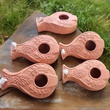 5 X HERODIAN Hanukkah Holy Land OIL LAMP Biblical Antique Replica Clay+Wicks picture
