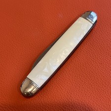 Vintage Two-Tone Black & Cream Gentleman’s Pocket Knife Novelty Press Lock/Open picture