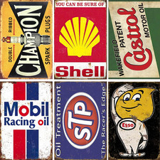 Vintage Metal Tin Signs Set of 6, Retro Garage Signs & Oil & Gas Station Wall De picture
