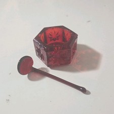 Mosser~ Open Salt Cellar ~ Red Starburst ~With Spoon  picture