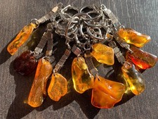 Lot of 10 Natural Amber Keychains Genuine Raw Polished Amber Stone Key Rings picture