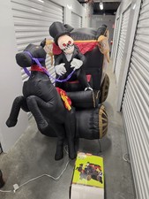 2008 Gemmy 8 ft Carriage Pumpkin Hearse Reaper Halloween Inflatable Air Blown picture