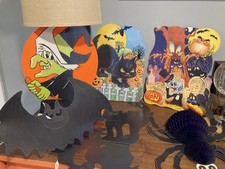 Eureka Witch Broomstick Moon Die Cut Cartoon Classic Halloween Vintage 7 Set USA picture