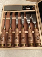 6 Wood Chisel Set W/ Box 60 CRV Classic German Style Beechwood Handle Brass picture