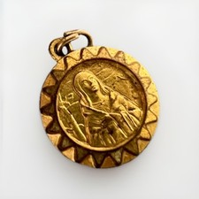Vintage Marked CDF ITALY Gold Tone Saint Medallion Pendant With Relic  picture