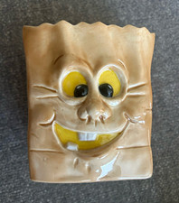 Vintage Sour Sack Ceramic Face Wall Pocket Vase Signed Suoto Glossy 3.5 in picture