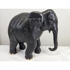 Antique Ebony Wood Elephant Statue Large 9lb Black Hand Carved Fair Condition picture