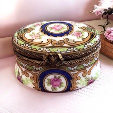 Vintage Limoges France Hand Painted Porcelain Hinged Victorian Trinket Pill Box picture